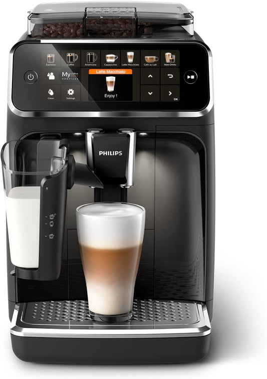 Philips Série 5400 Máquina de Café Expresso - Café em Grão - Espumador de Leite LatteGo, 12 Especialidades de Café, Ecrã Intuitivo, 4 Perfis de Utilizador, Preto (EP5441/50)