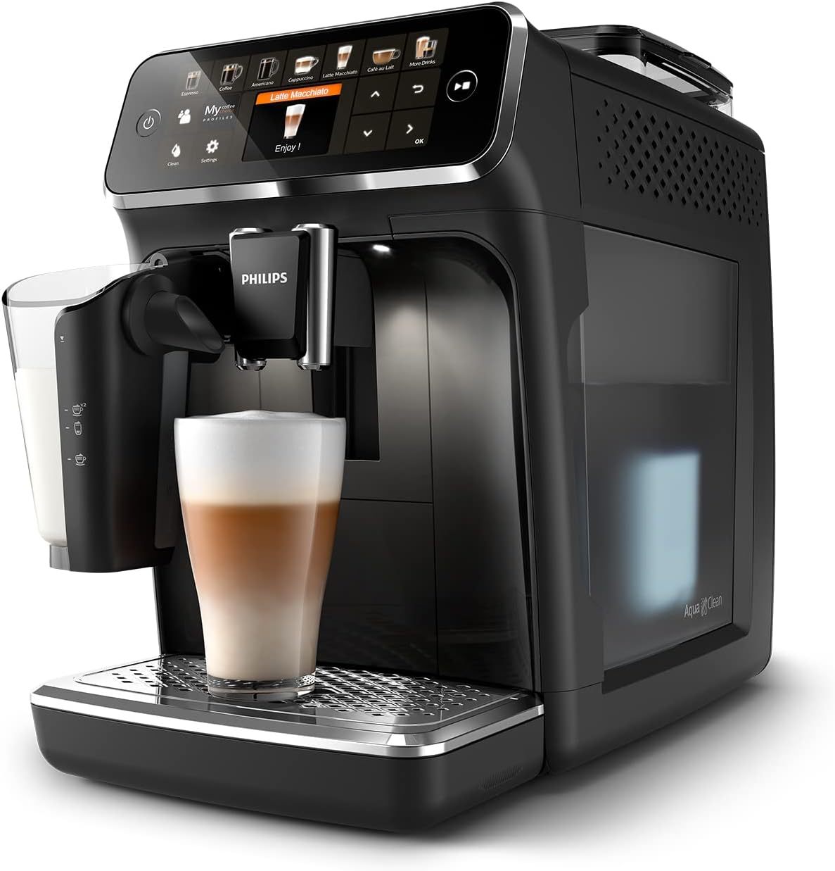 Philips Série 5400 Máquina de Café Expresso - Café em Grão - Espumador de Leite LatteGo, 12 Especialidades de Café, Ecrã Intuitivo, 4 Perfis de Utilizador, Preto (EP5441/50)