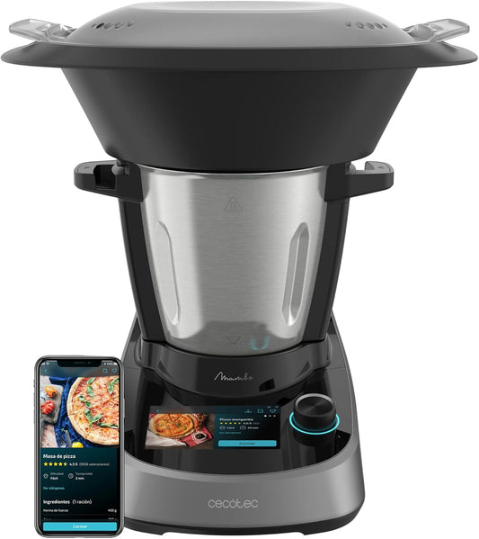 Robot de Cozinha Multifuncional Cecotec Mambo Touch. 1600 W, 37 Funções, Ecrã Tátil TFT de 5 com Livro de Receitas Integrado, Capacidade de 3,3 Litros, Aplicação, Balança e Jarro de Aço Inoxidável.