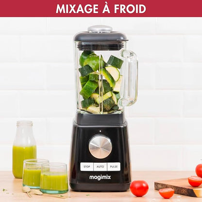 Magimix Blender Power Batedeira Profissional 4 - Liquidificador Elétrico, Processador, Batedeira para Smoothies, Robot Triturador Multifuncional - Copo de vidro - Preto