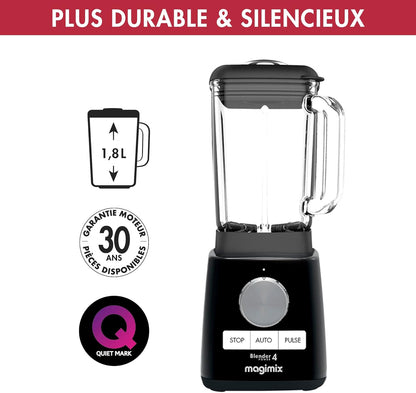Magimix Blender Power Batedeira Profissional 4 - Liquidificador Elétrico, Processador, Batedeira para Smoothies, Robot Triturador Multifuncional - Copo de vidro - Preto