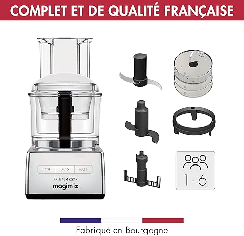 MAGIMIX 4200 XL Robot de cozinha compacto e versátil 18472F, FABRICADO NA FRANÇA, Cromado Brilhante