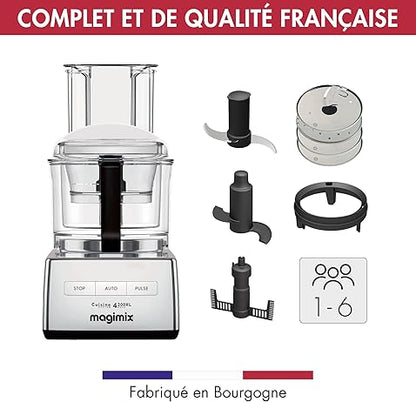 MAGIMIX 4200 XL Robot de cozinha compacto e versátil 18472F, FABRICADO NA FRANÇA, Cromado Brilhante