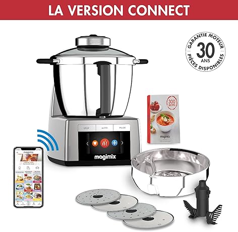 Magimix Cook Expert Conectado - Robot de cozinha multifunções Connect 3,5L, Motor profissional 1700W, Cromo mate