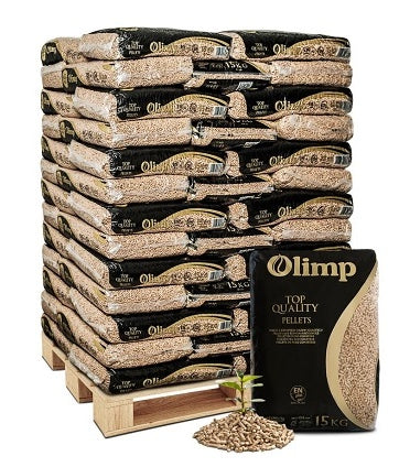 OLIMP Premium ENplus A1 / DIN+ Holzpellets – Palette mit 65 Säcken à 15 kg (975 kg)